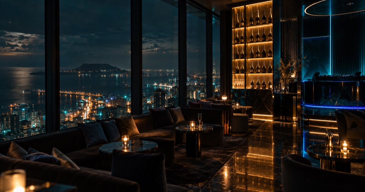 濟州 Lounge 38:Dream Tower 38 樓高樓酒吧,晚上 deep house、九點後兩人與四人窗邊沙發要點一瓶(2026)